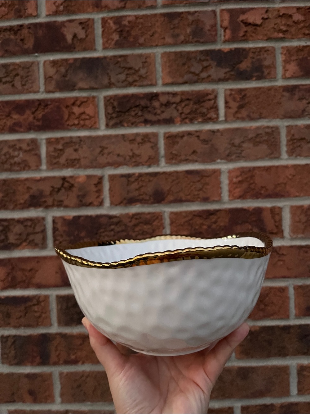 White Ceramic Decorative Bowl with Gold Rim